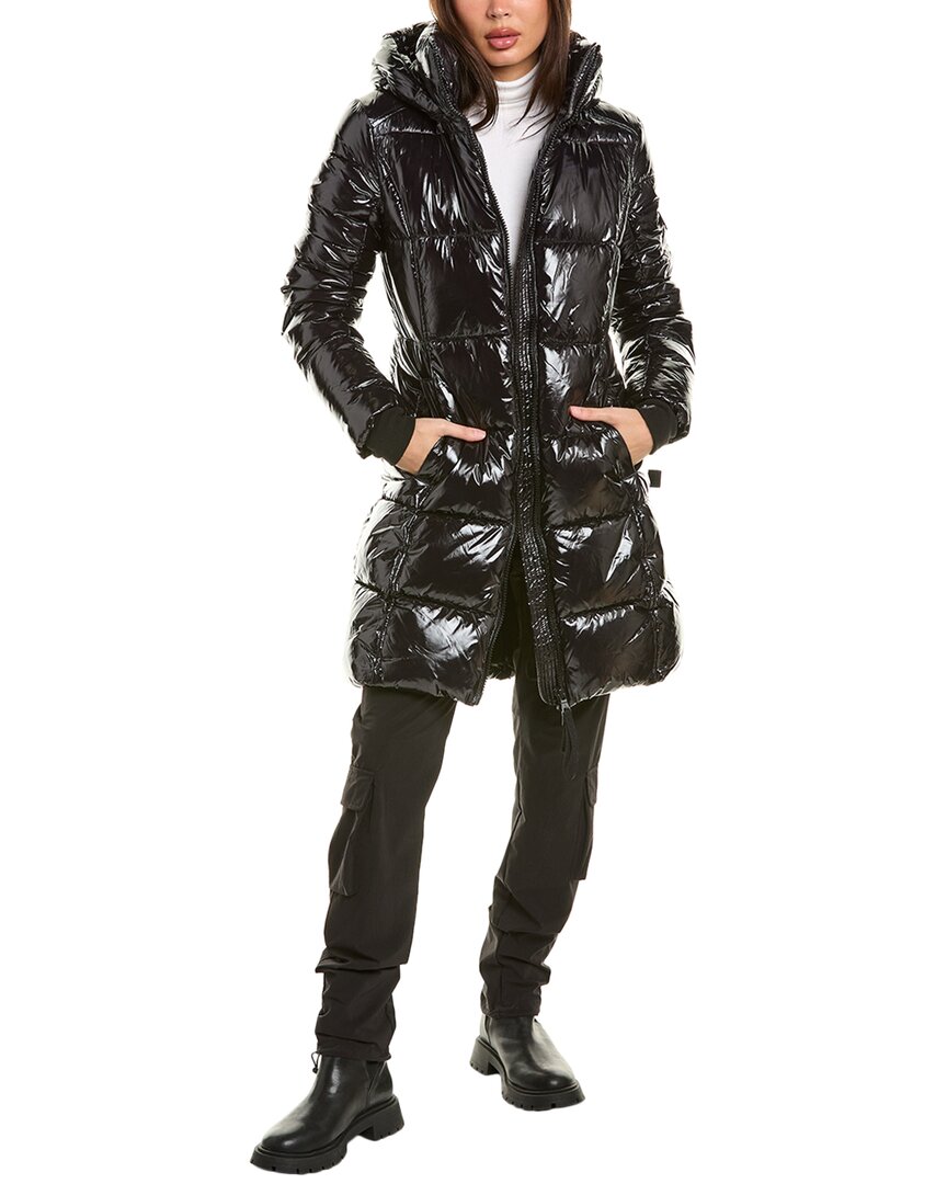 S13 Mulberry High Shine Puffer Coat In Black