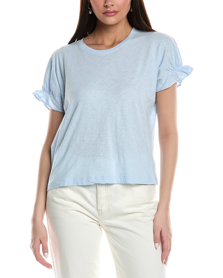 Shop Velvet By Graham & Spencer Ruffle Sleeve T-shirt In Blue