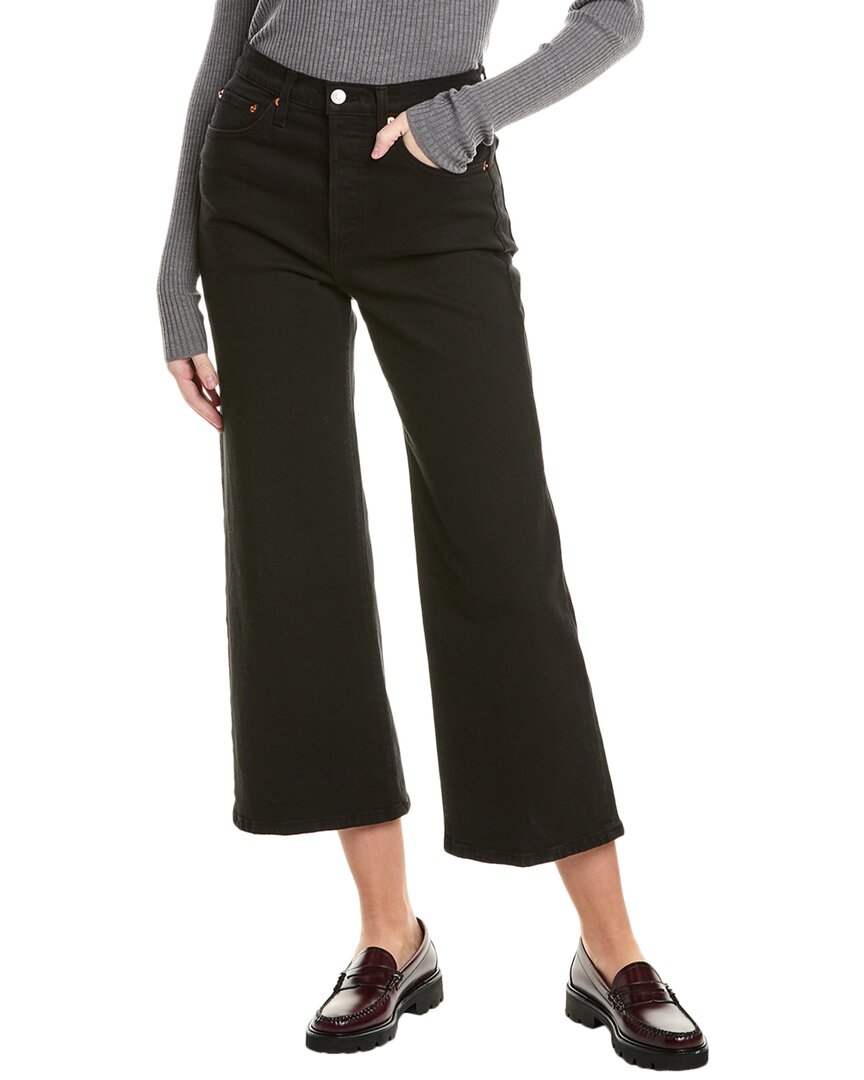 Re/done High-rise Black Wide Leg Crop Jean In Black