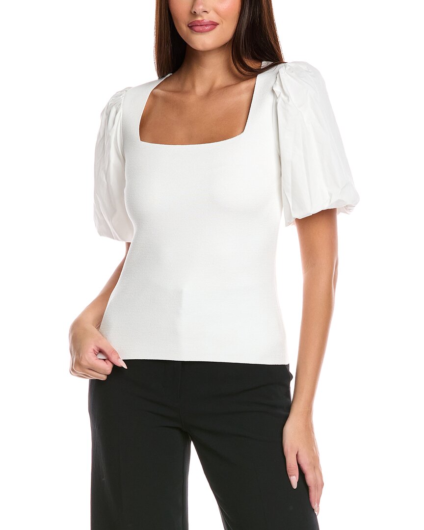 T Tahari Mixed Media Blouson Top In White