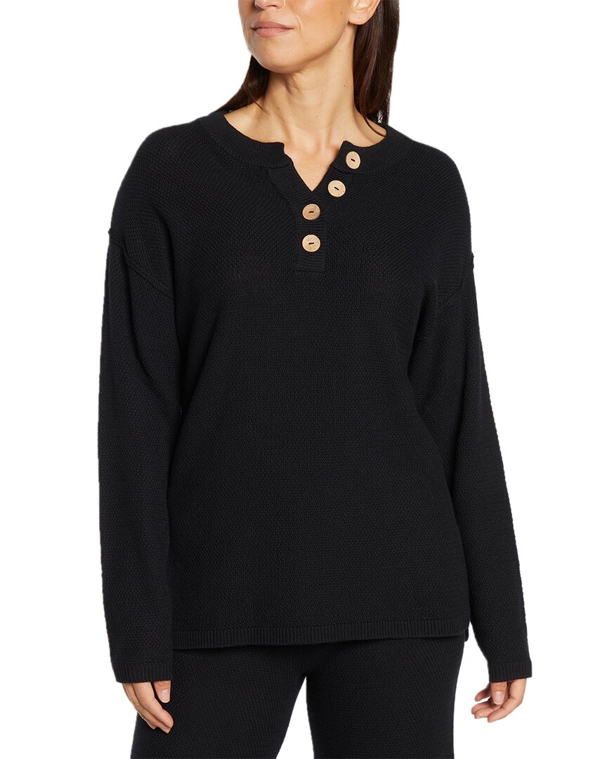 Three Dots Parma Henley Top Womens Ribbed Trim Knit Henley