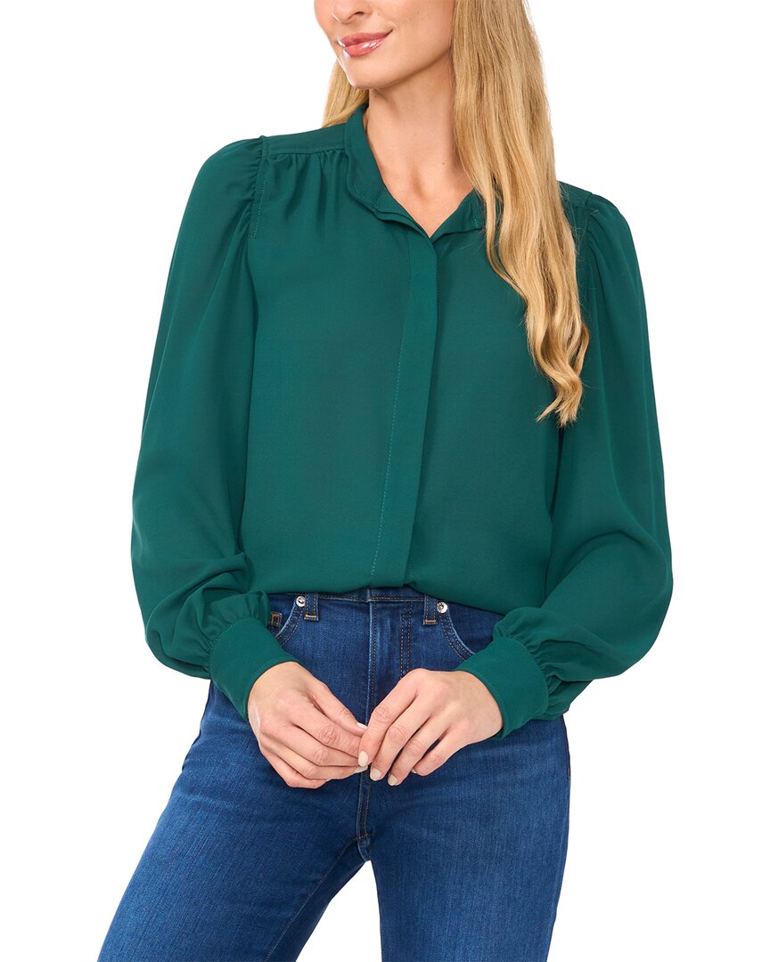 Shop Cece Open Collar Blouse In Green