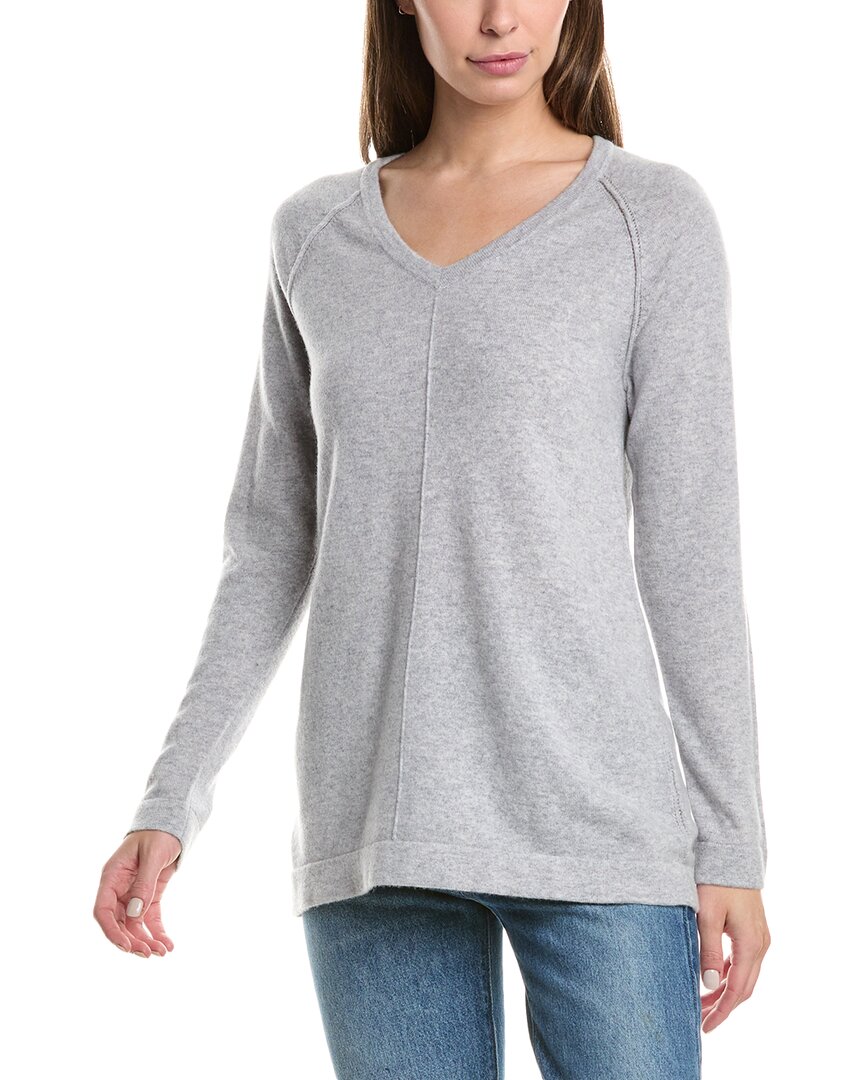 Forte Cashmere Easy Raglan V-neck Cashmere Sweater In Blue