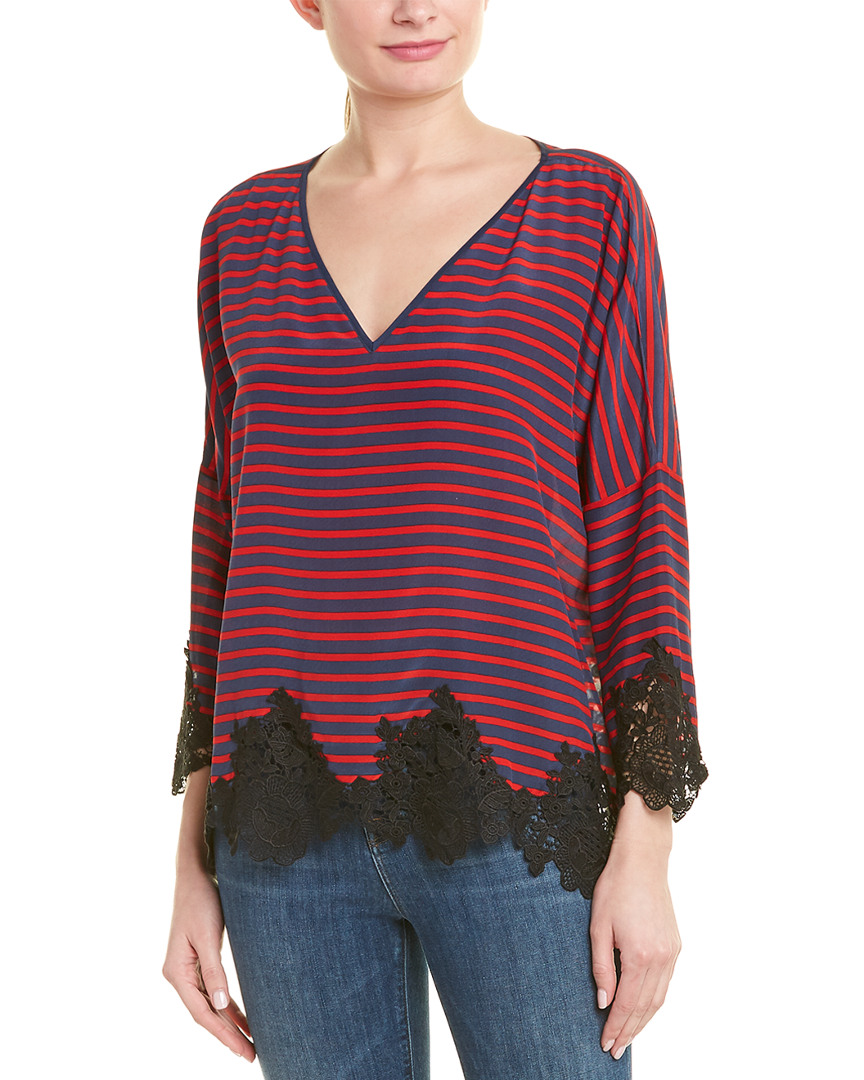 Image of Gold Hawk Lace-Trim Silk Top