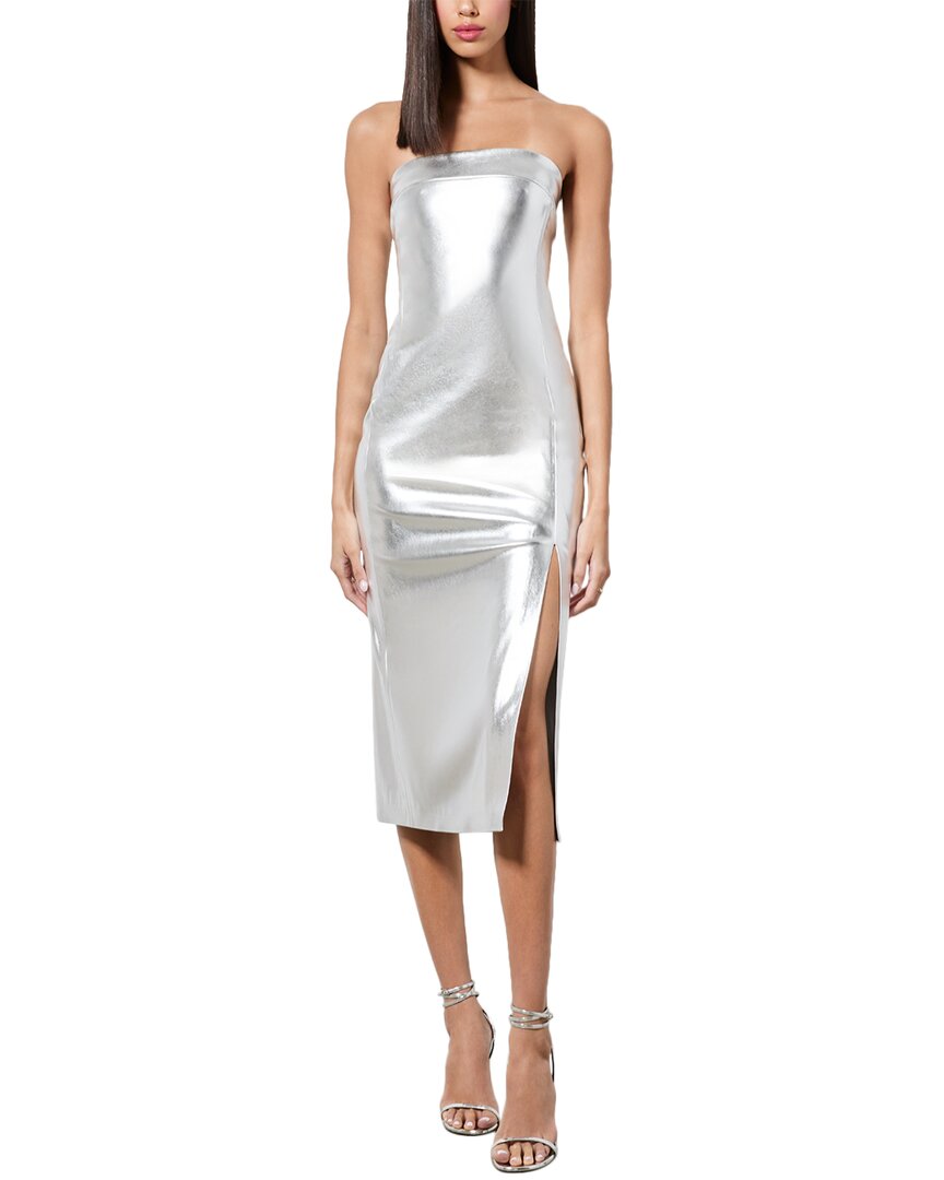 Alice And Olivia Kelly Shiny Vegan Leather High Slit Midi Dress
