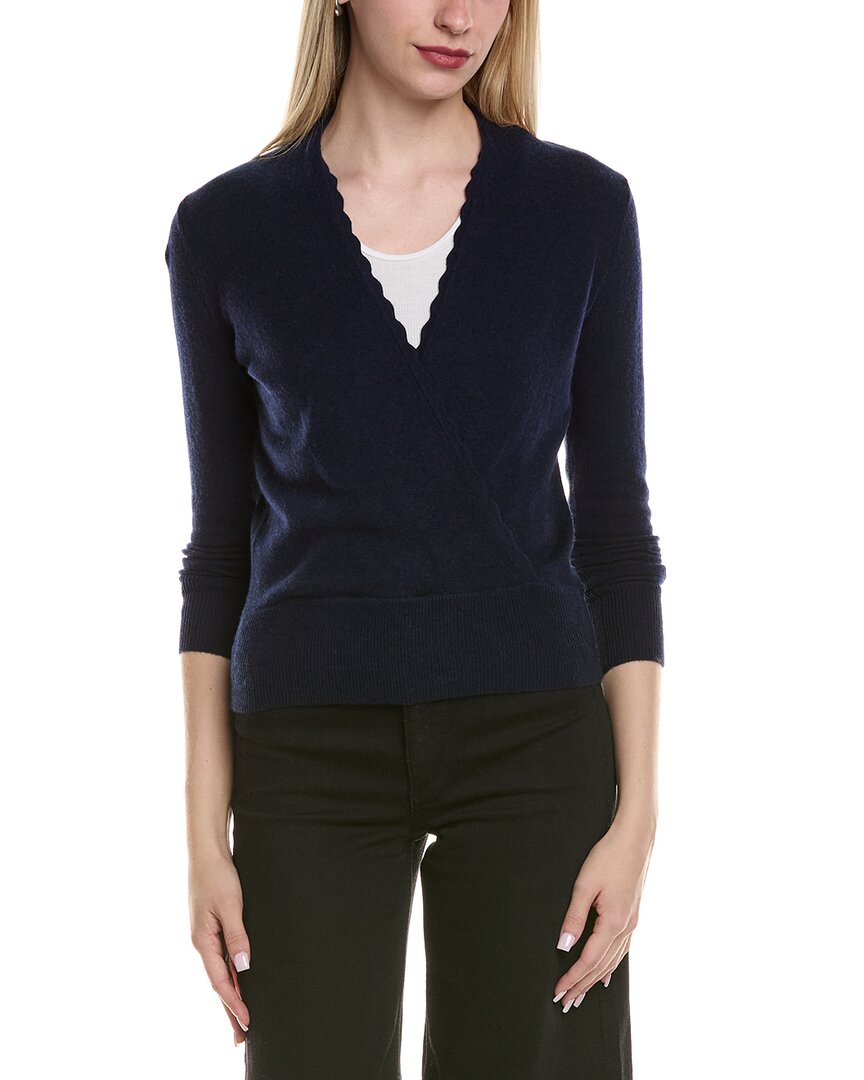 Sofiacashmere Modern Faux Wrap Wool & Cashmere-blend Sweater In Navy