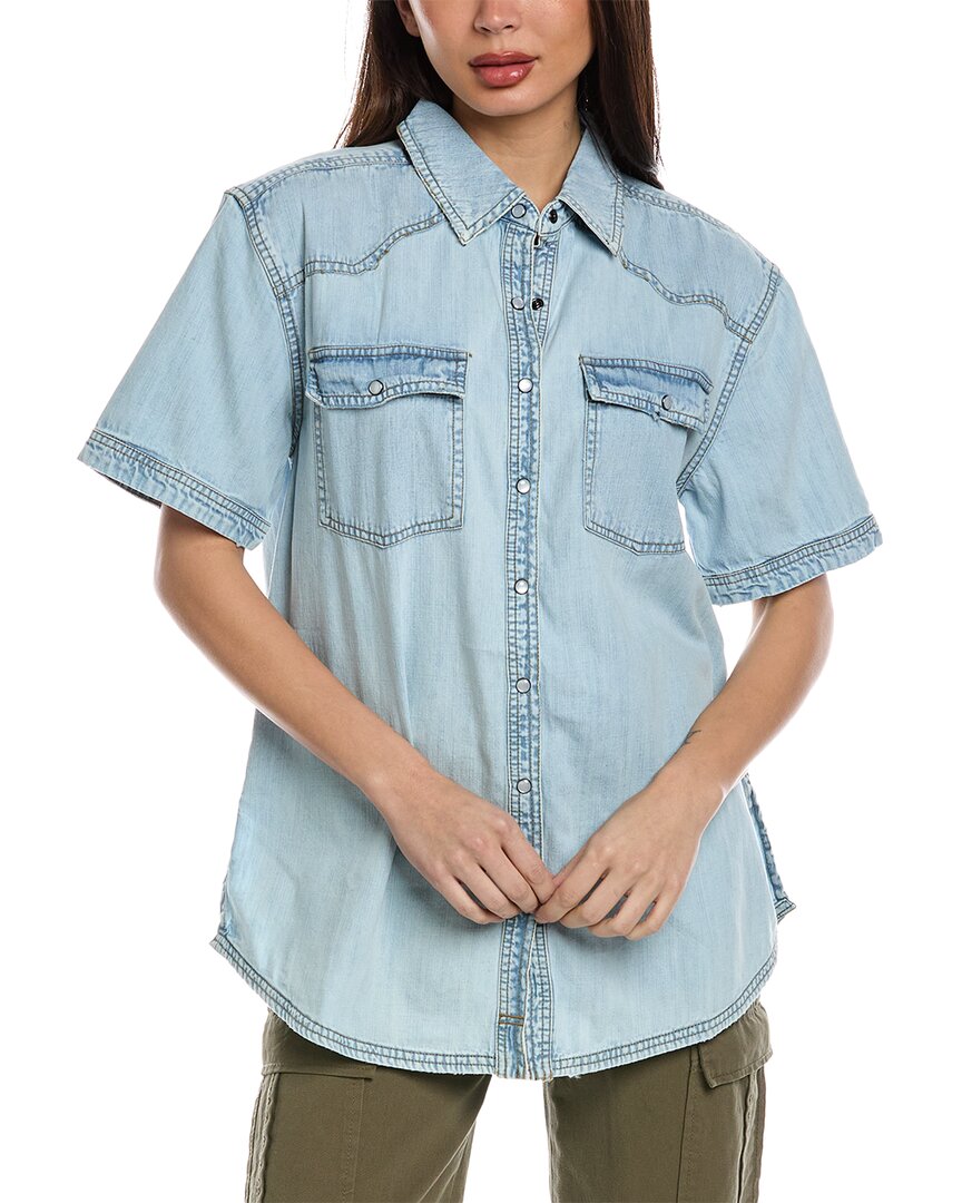 Shop Free People The Short Of It Denim Shirt In Blue