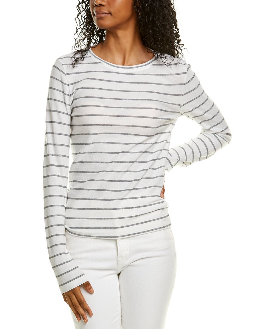 Vince Reverse Stripe Long Sleeve Crewneck Cotton Top In White