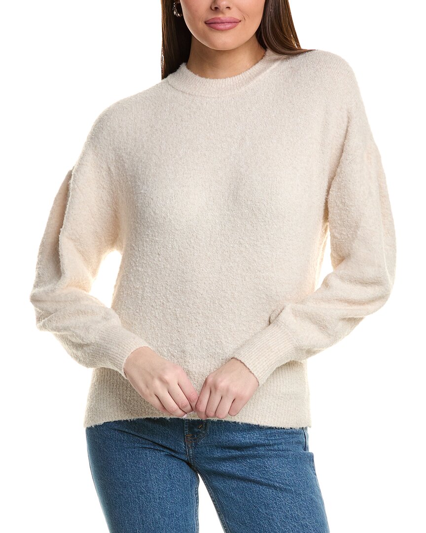 Lilla P Pleated Sleeve Crewneck Wool-blend Sweater In White