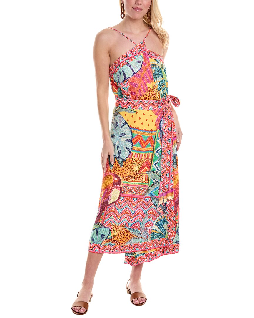 Shop Farm Rio Summer Tapestry Wrap Midi Dress In Pink