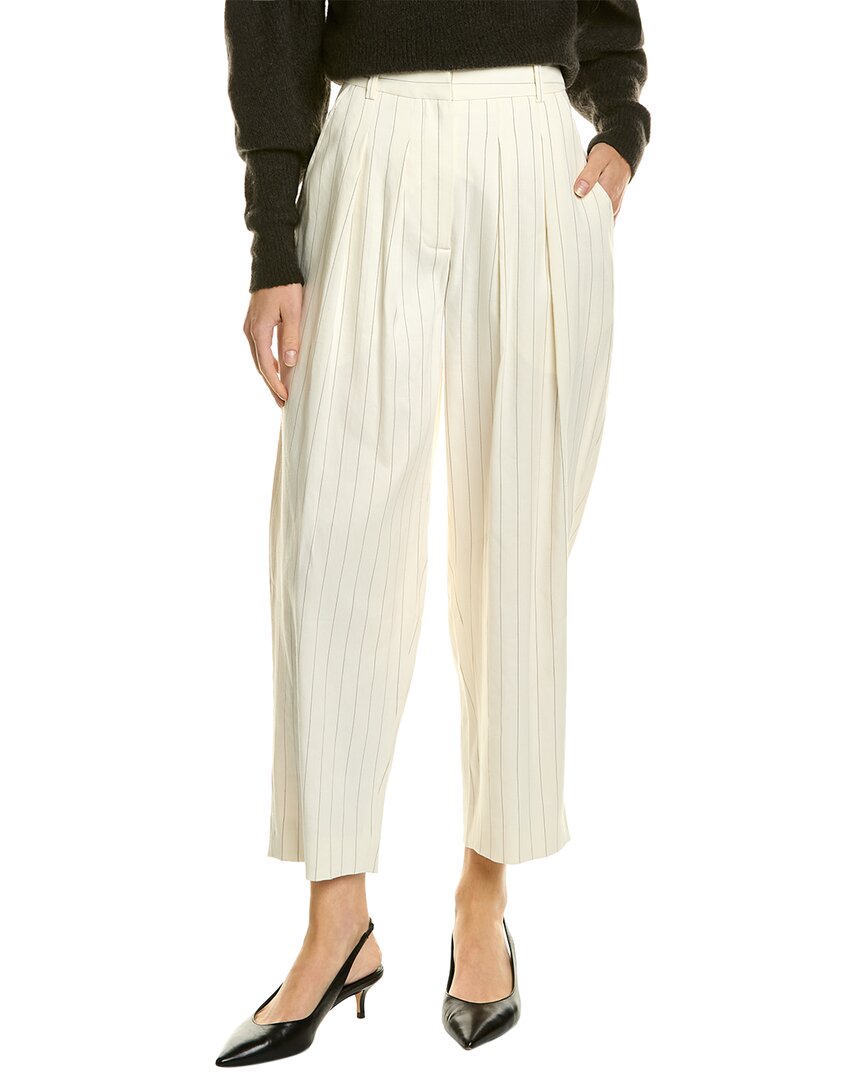 Frame Denim Pleated Crop Linen-blend Trouser In White