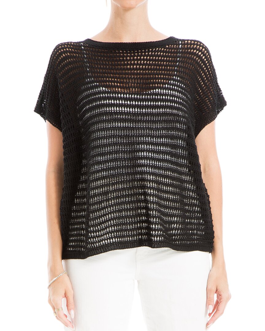 Max Studio Linen-blend Mesh Sweater In Black