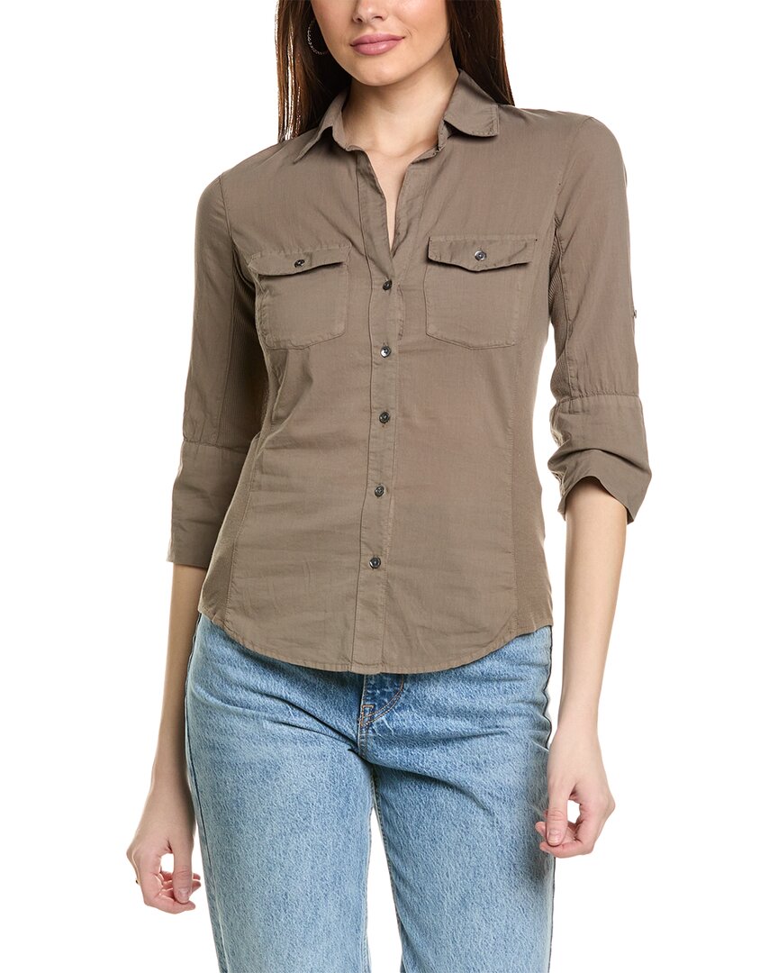 Shop James Perse Contrast Panel Shirt In Green