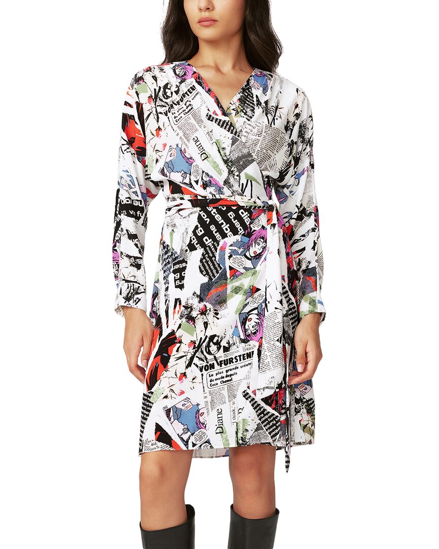 Diane Von Furstenberg Shia Patchwork-print Mini Wrap Dress In White