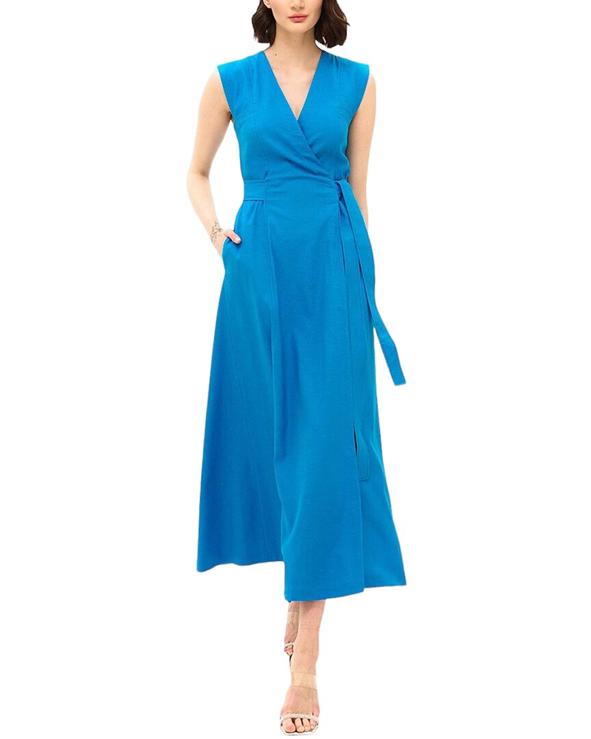 Bgl Linen-blend Midi Dress In Blue