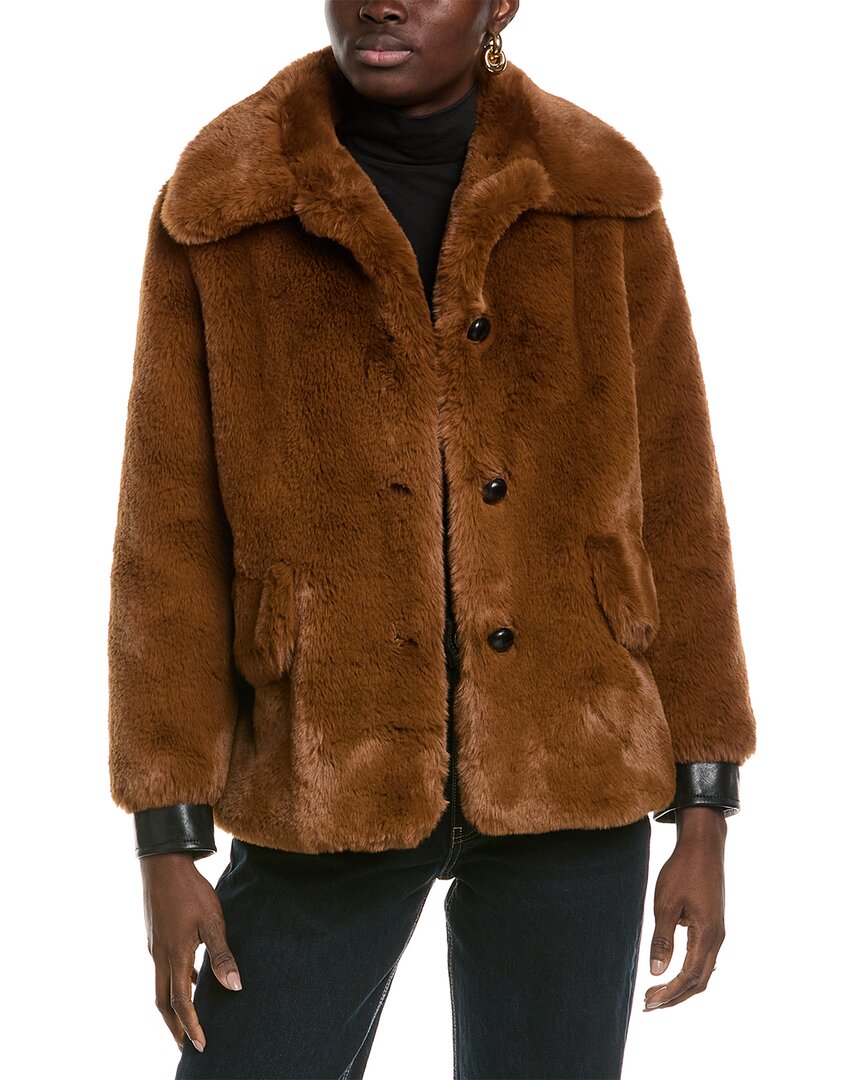 The Kooples Plush Jacket In Brown