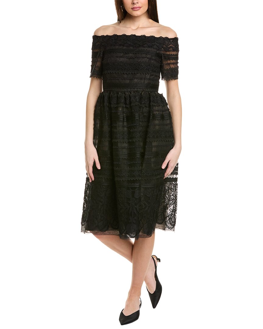 Shop Carolina Herrera Lace Off-shoulder Midi Dress In Black