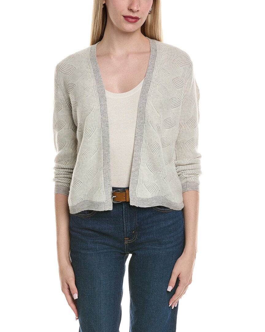 Sofiacashmere Two Tone Brioche Cable Wool & Cashmere-blend Cardigan In Gray