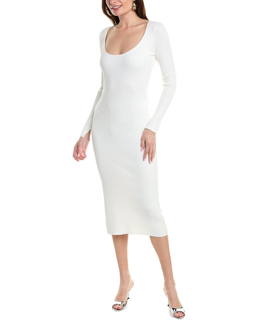 Shop Ganni Low Round Neck Slim Midi Dress In White