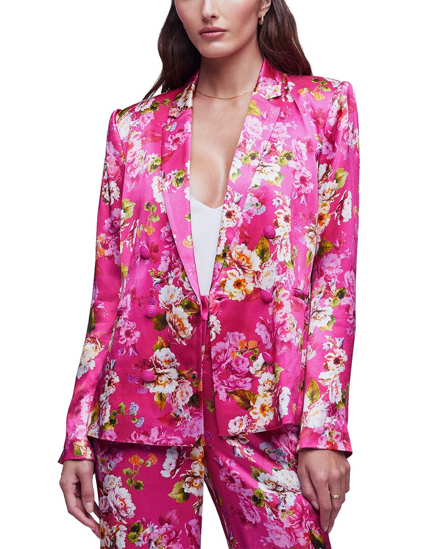 L Agence Women's Colin Floral Double-breasted Satin Blazer In Cabaret Pink Multi Rosa