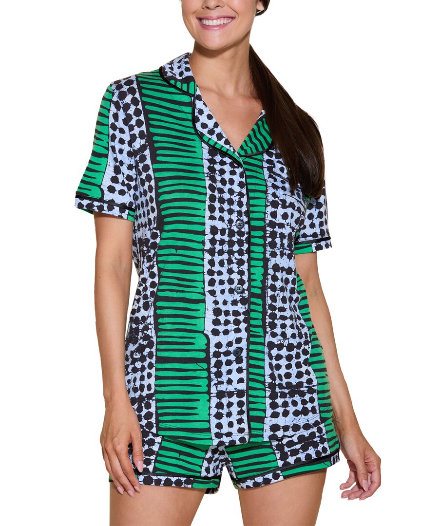 Cosabella Bella Printed Top Boxer Pajama Set In Green