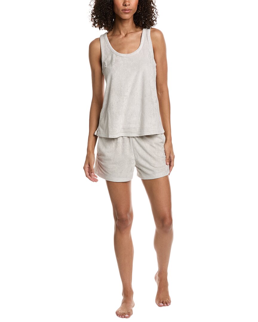 Barefoot Dreams 2pc Cozyterry & Luxechic Mix Tank & Short Set In Grey