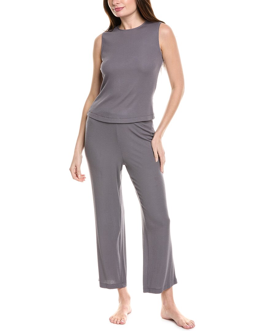 Natori Rib Essentials Cropped Tank & Pants Pajama Set In Grey