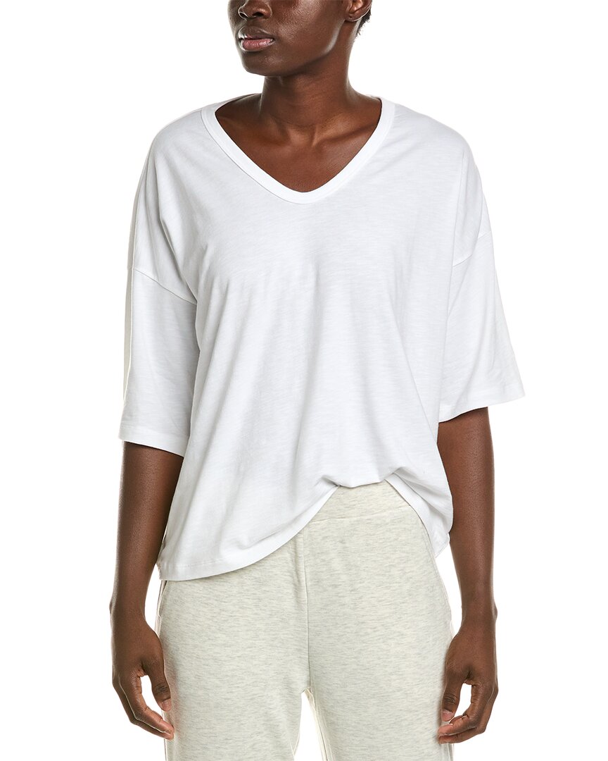 Barefoot Dreams Slub Jersey V-neck Boxy T-shirt In White