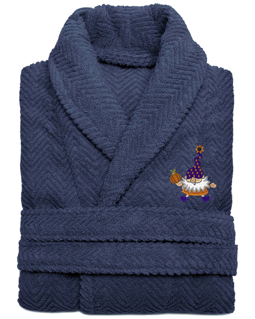 Linum Home Textiles Turkish Cotton Herringbone Weave Embroidered Unisex  Bathrobe - Halloween Gnomes In Blue