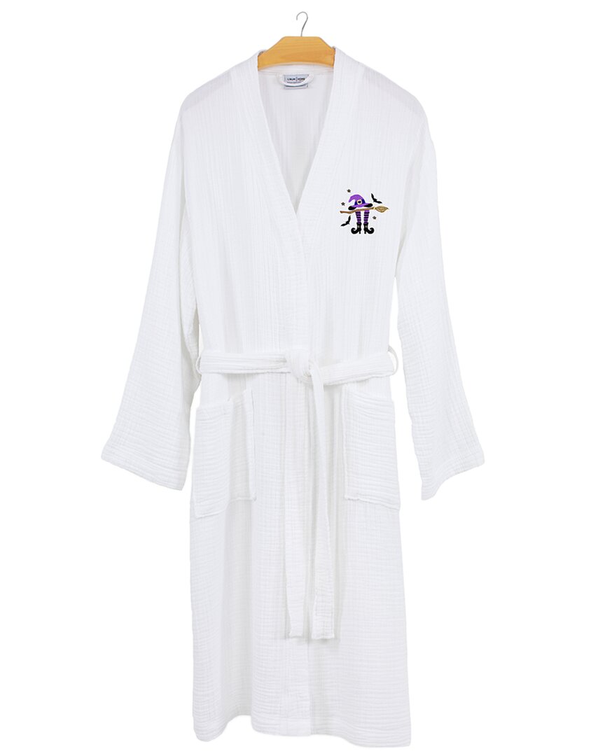 Linum Home Textiles Turkish Cotton Smyrna Hotel/spa Embroidered Unisex Halloween Robe - Hat-broom-le