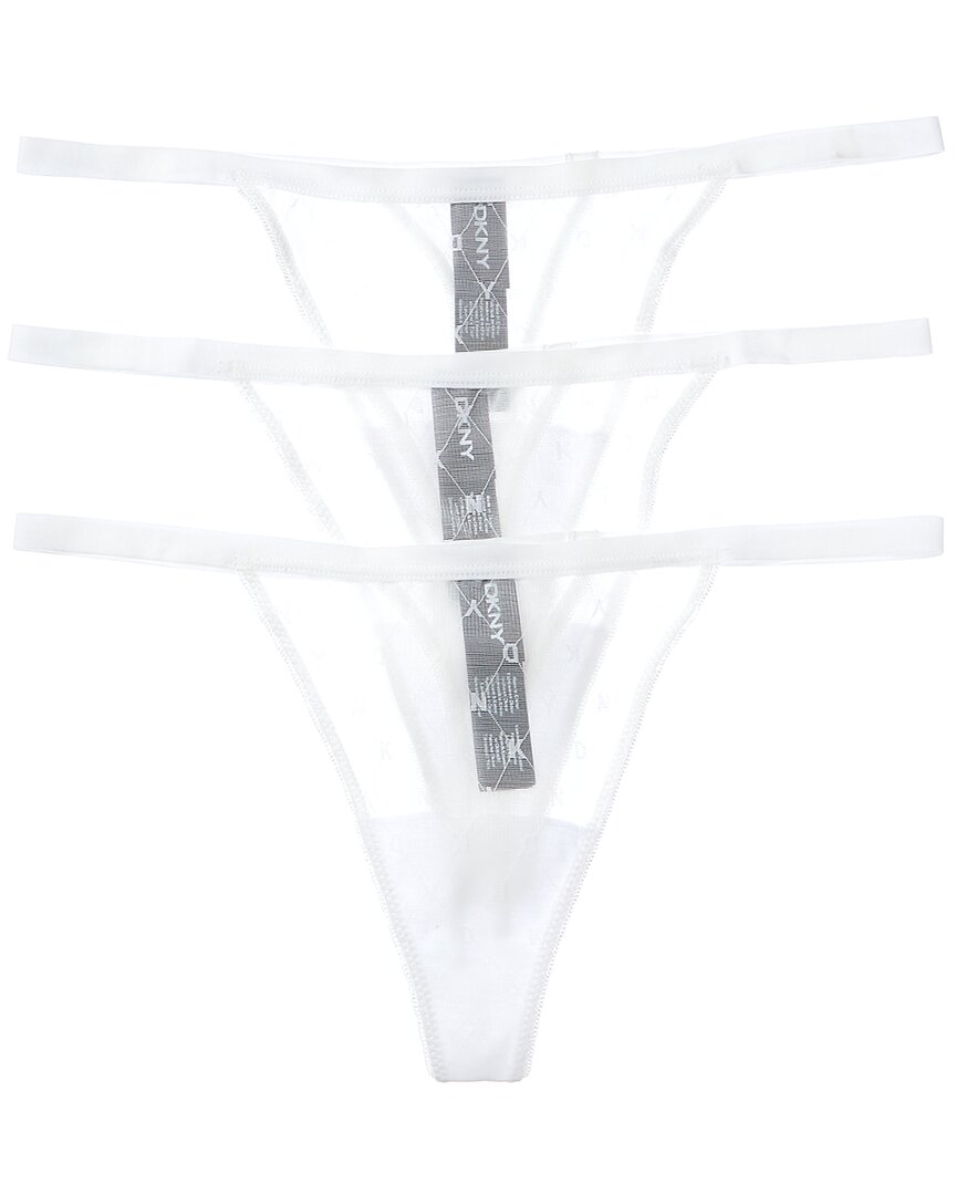 Dkny 3pk Monogram Mesh Thong In White