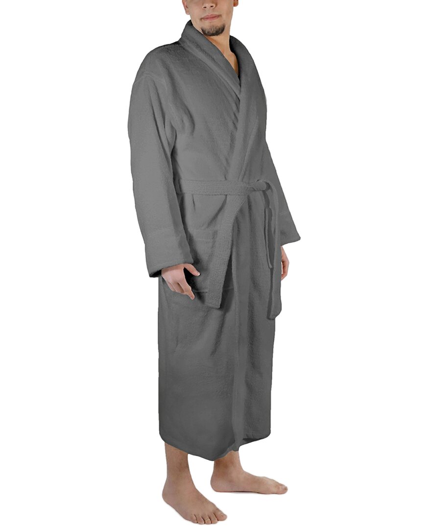 Superior Dnu  Men's Turkish Cotton Terry Ultra-plush And Absorbent Long Bathrobe In Grey