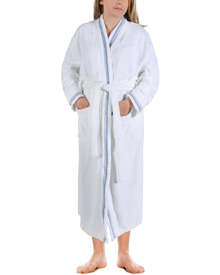 Superior Unisex Cotton Terry Kimono Bathrobe With Embroidery All-season Robe In Blue