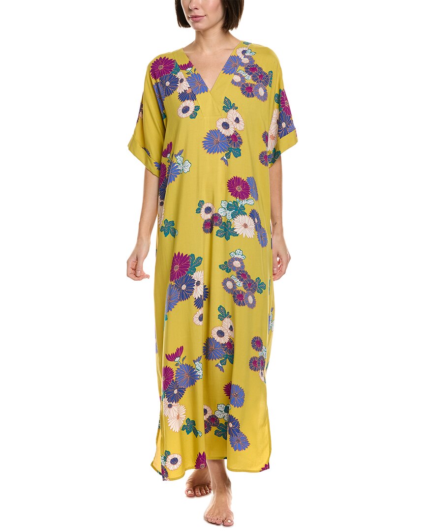 N Natori Kiku Challis Nightgown In Yellow