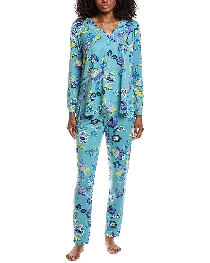 N Natori 2pc Fleur Dragon Cozy Knit Pajama Set In Blue