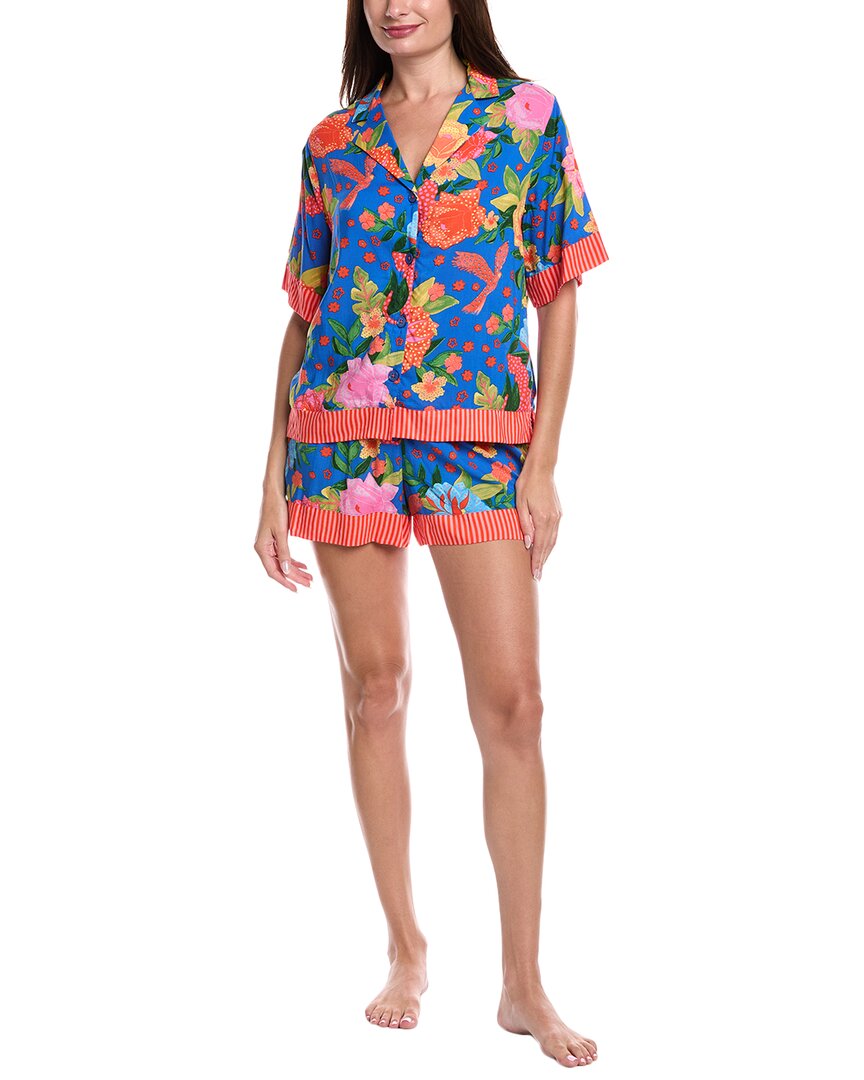 Room Service 2pc Georgia Shirt & Short Pajama Set In Blue