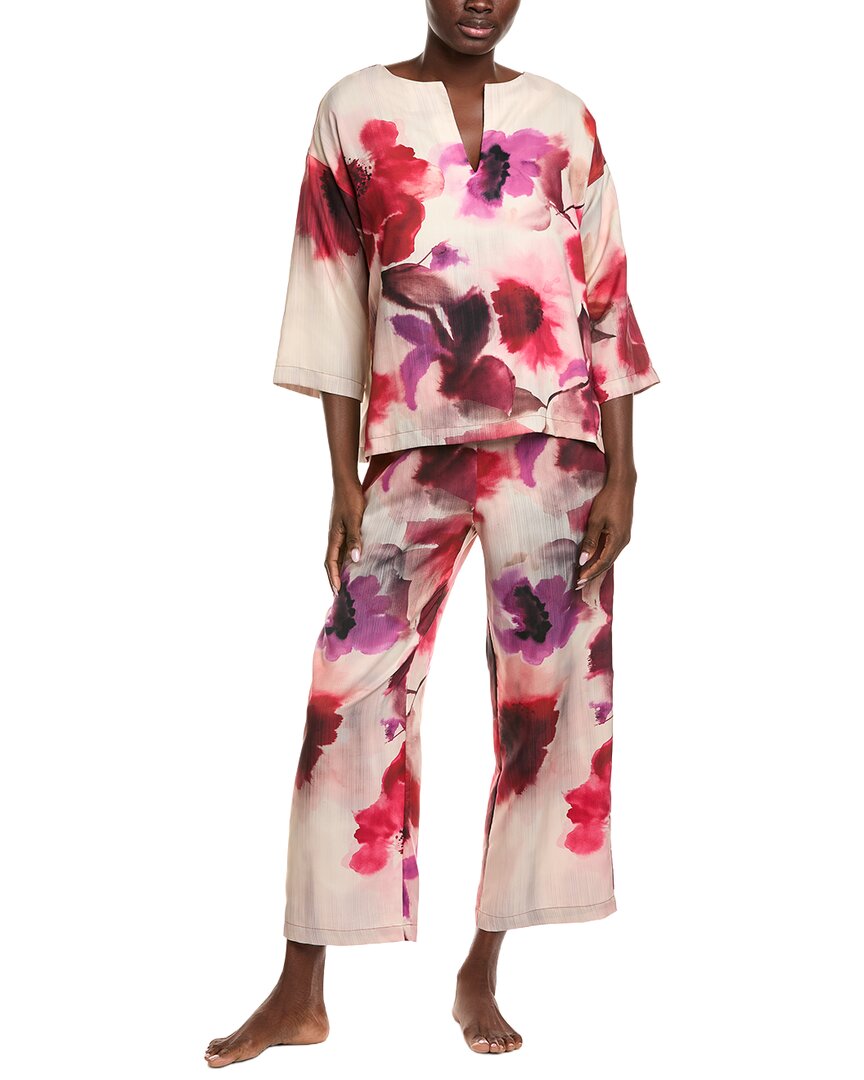 Natori Mizuki Floral-print Charmeuse Crop Pajama Set In Pink