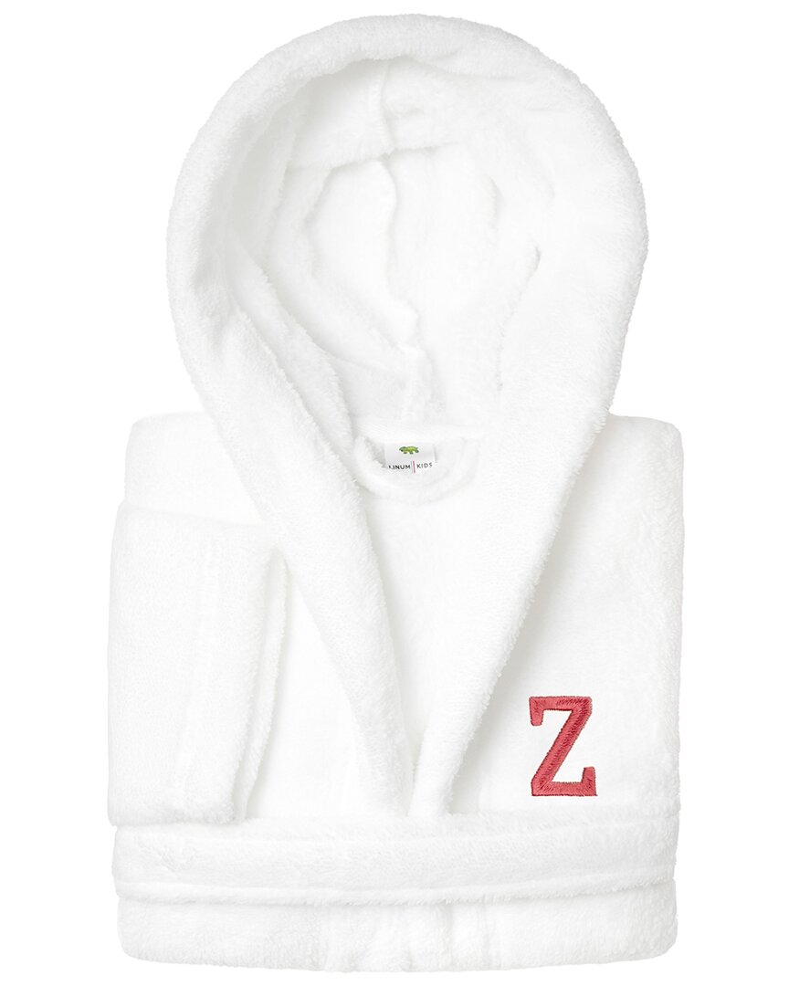 Linum Home Textiles Personalized Linum Kids Small Super Plush Hooded Bathrobe With Pink Bookman Font In White
