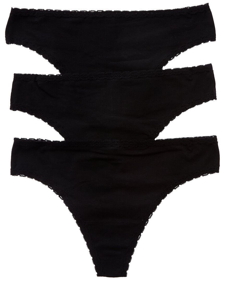 Skarlett Blue Set Of 3 Adorned Cotton Thong In Black