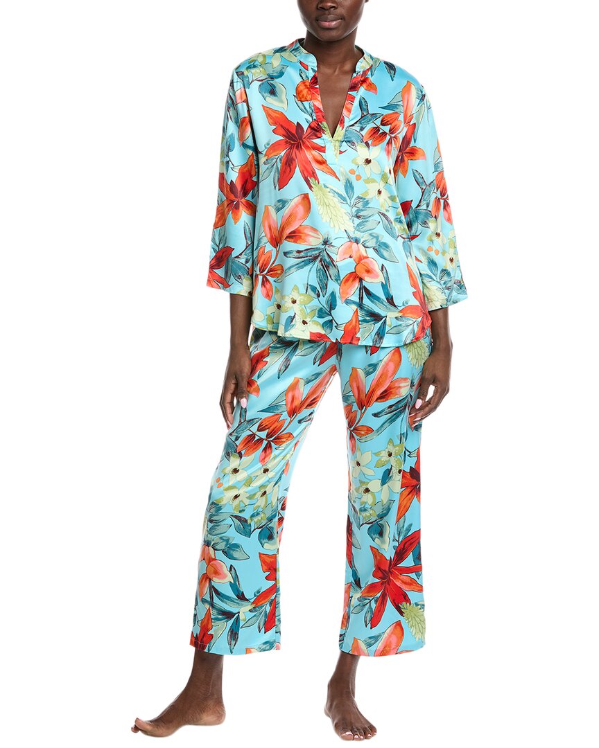 N Natori 2pc Tropical Breeze Satin Top & Pant Set In Multi