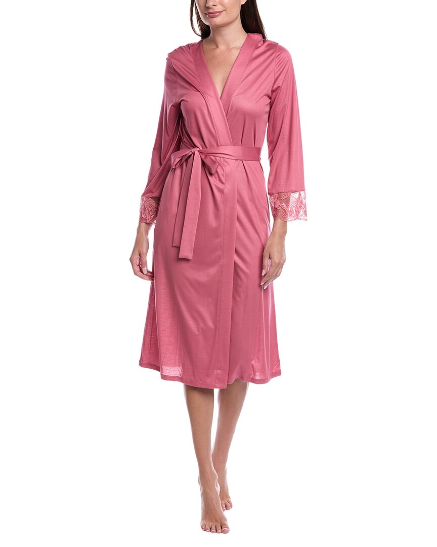 Hanro Eva Lace Accented Robe In Pink