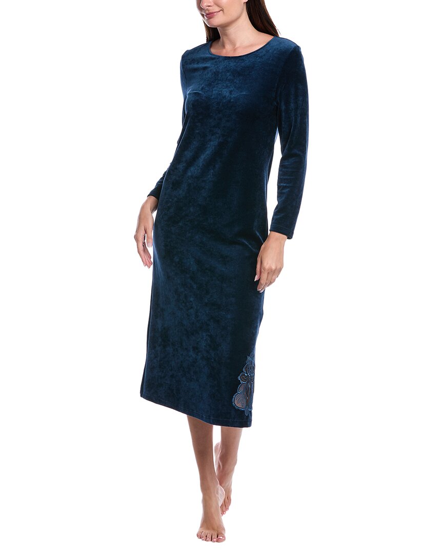Hanro Velvet Round Neck Dress In Blue