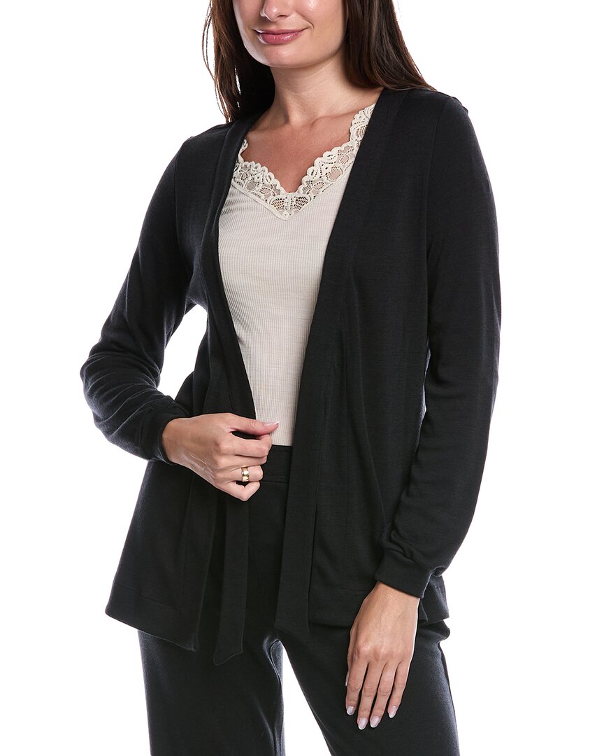 Hanro Marlene Wool-blend Front-tie Cardigan In Black