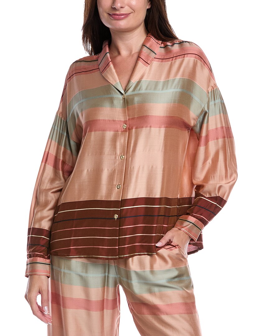 Hanro Hannah Striped Colorblocked Silk-blend Shirt In Brown