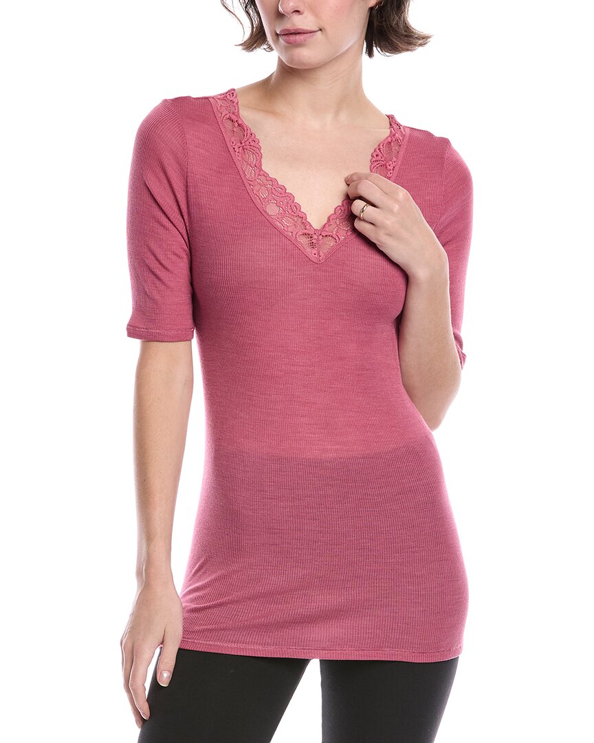 Hanro Woolen Lace Wool & Silk-blend Fitted Top In Pink