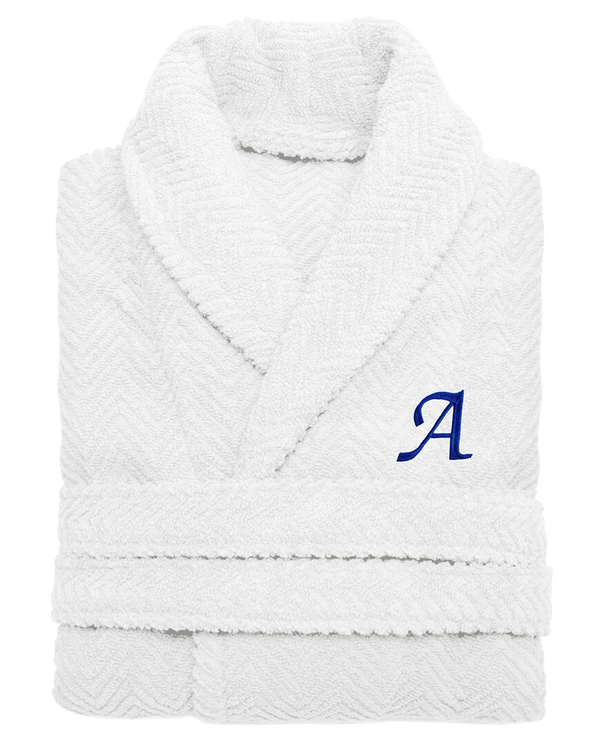 Shop Linum Home Textiles Unisex Herringbone Weave Bathrobe (monogram, A-z) In White