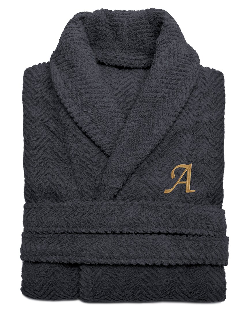 Linum Home Textiles Unisex Herringbone Weave Bathrobe (monogram, A-z) In Grey