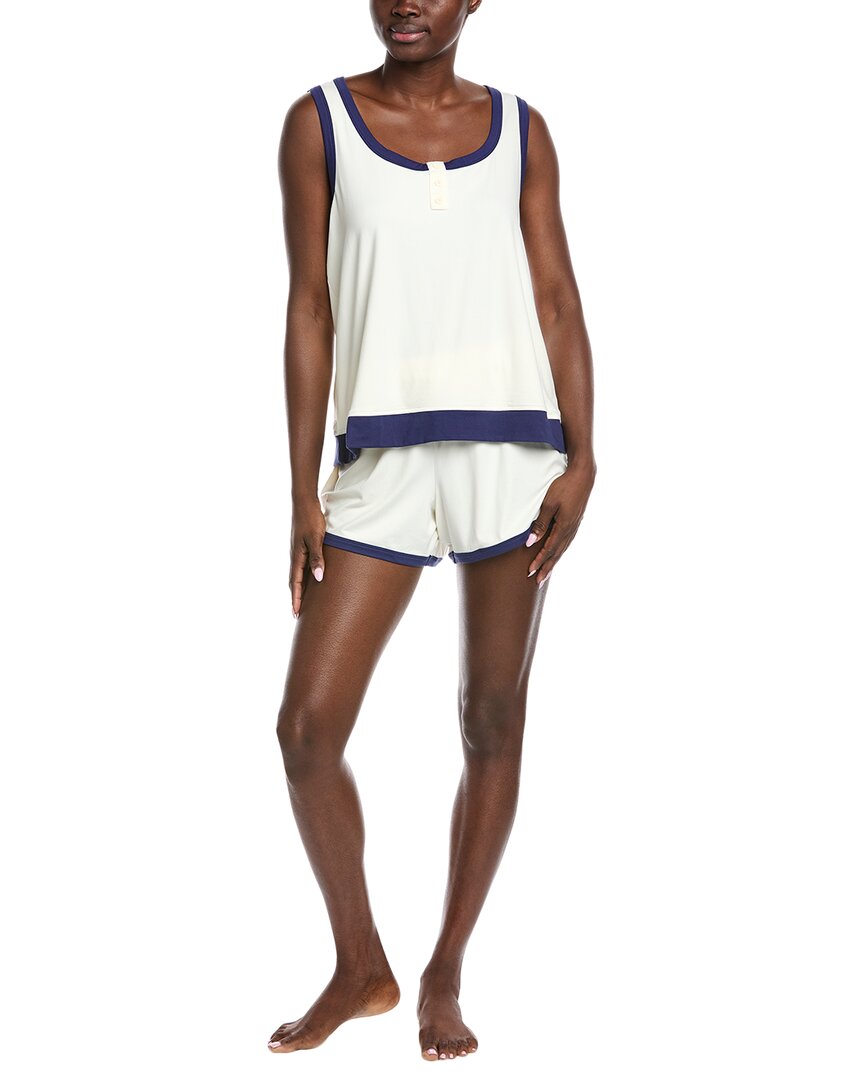 Badgley Mischka 2pc Yummy Henley Shirt & Short Set In White