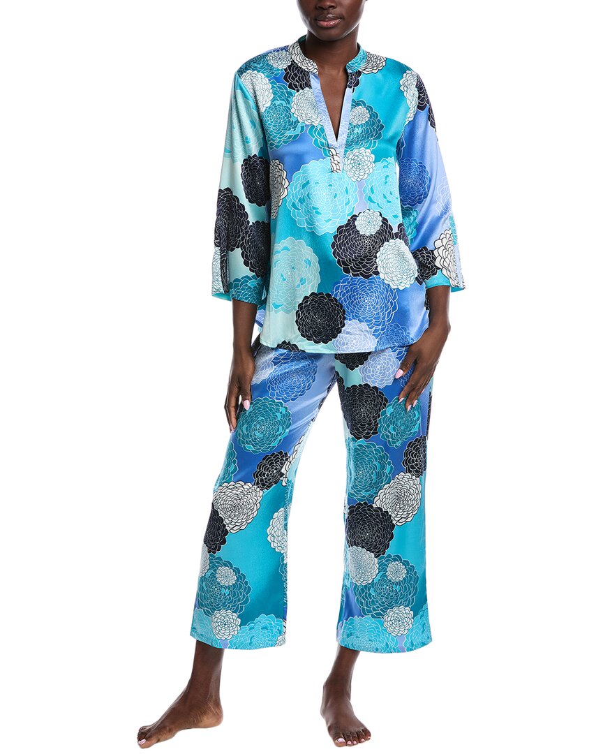N Natori 2pc Botanic Melody Satin Pajama Set In Blue