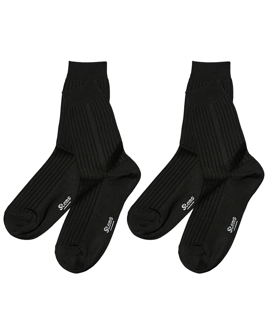 Stems Classic Silky Rib Crew Socks - 2 Pack In Black
